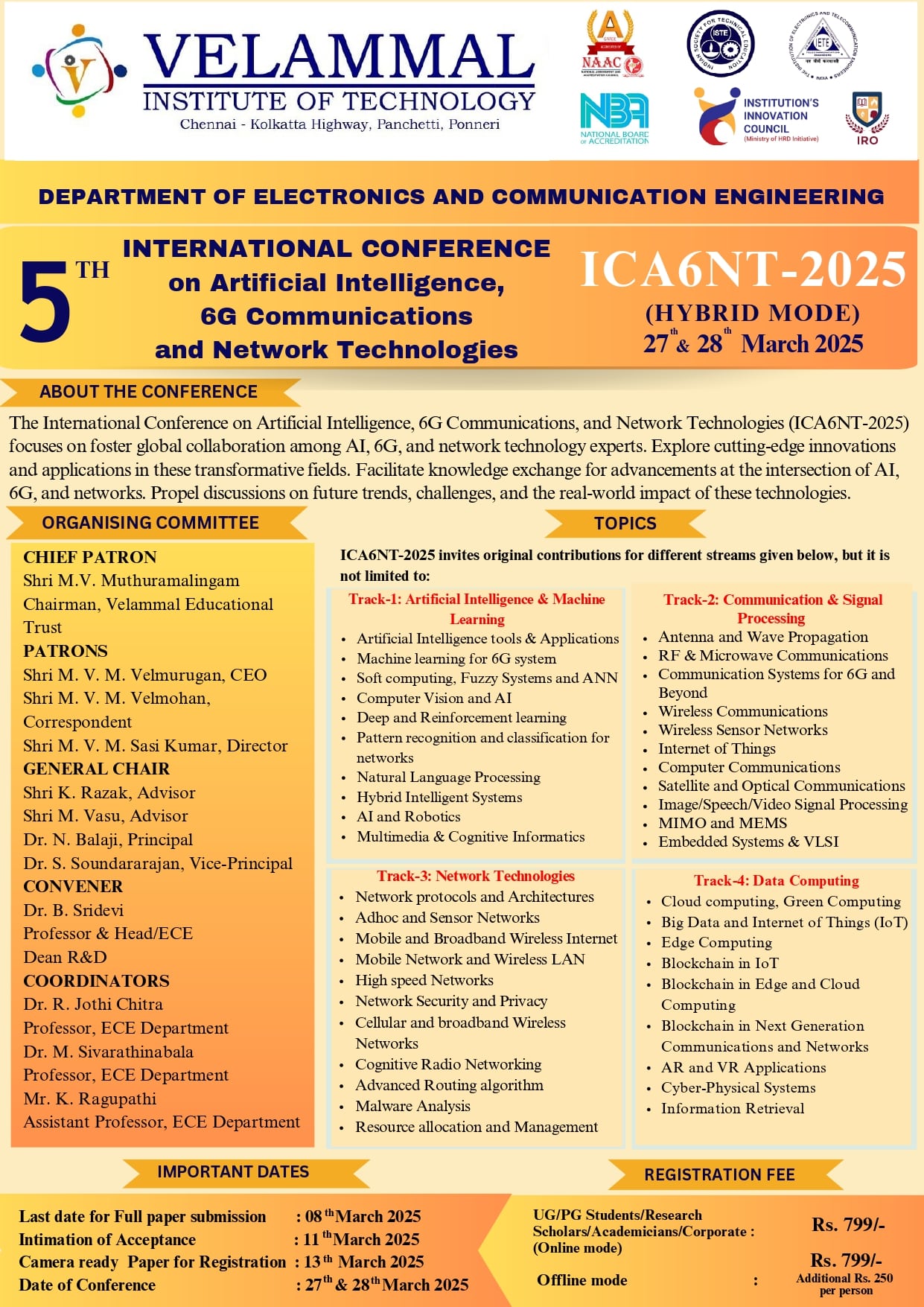 5th International Conference on Artificial Intelligence, 6G Communications and Network Technologies (ICA6NT 2025)